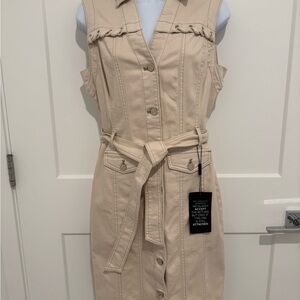 White House Black Market Tan Button-Down Midi Dress